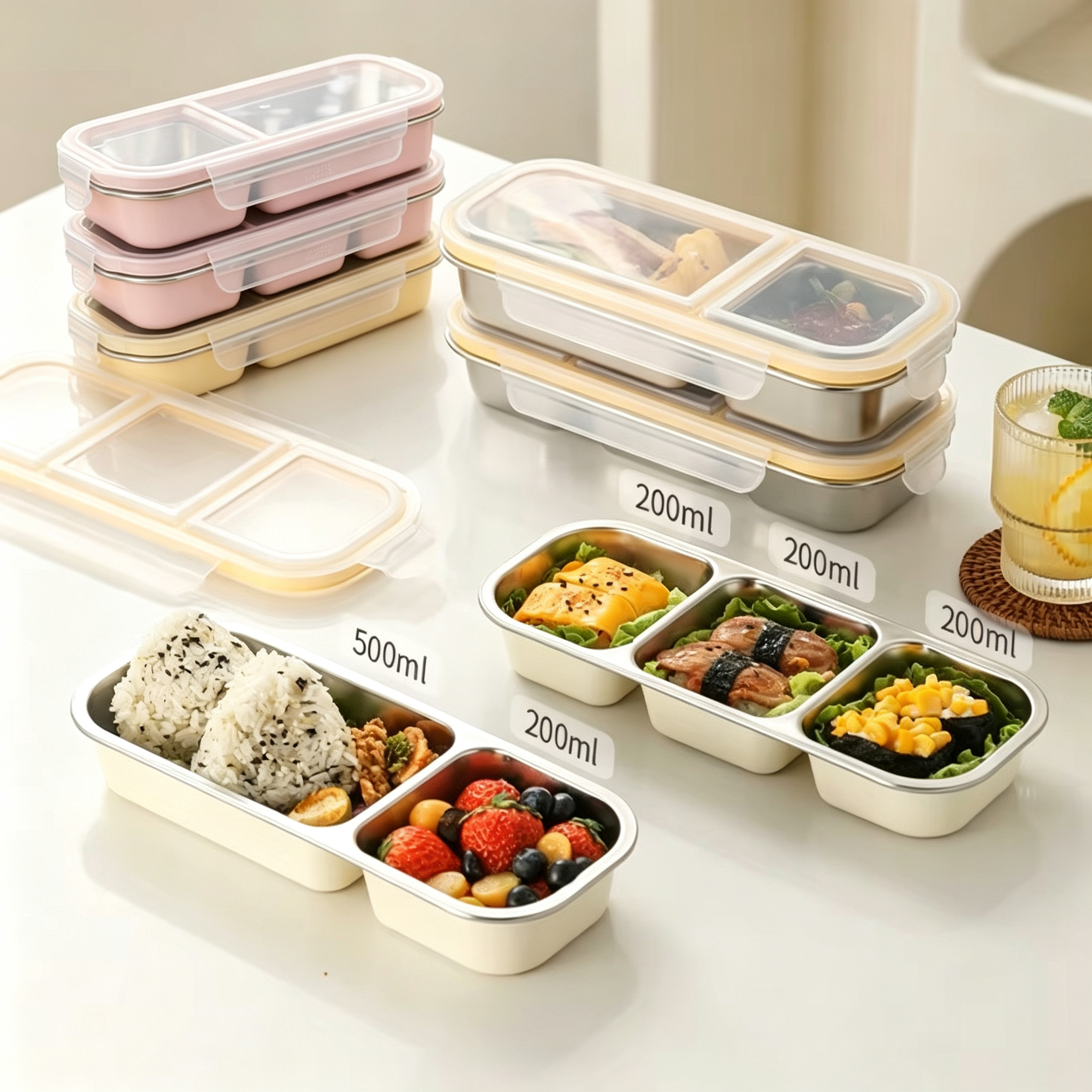 Food And Snacks For Picnic - 2Pcs Small Lunch Box 2/3Grids Stainless