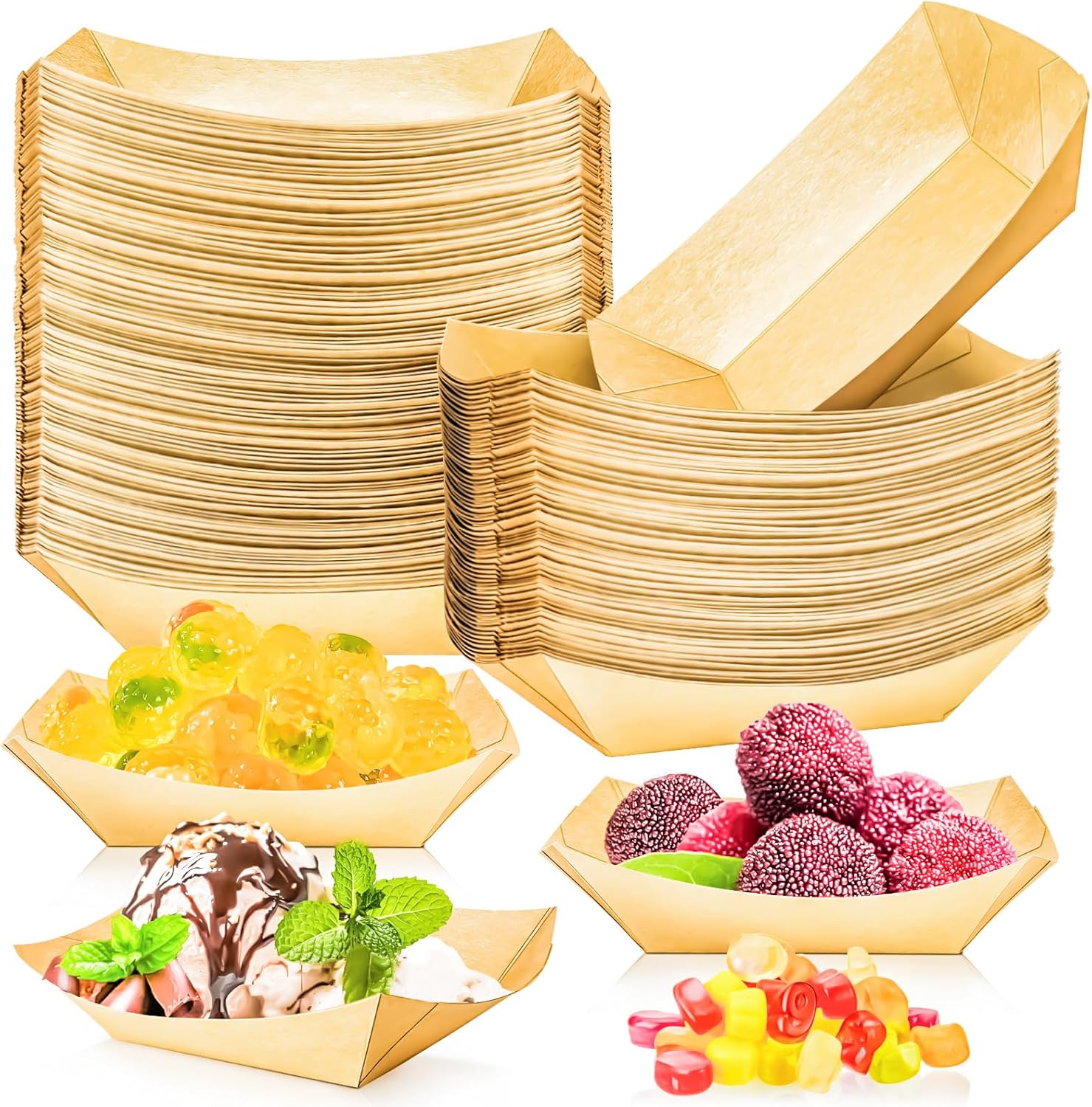 Food Packed Snacks - 100 Pack 1/4Lb Paper Food Boat