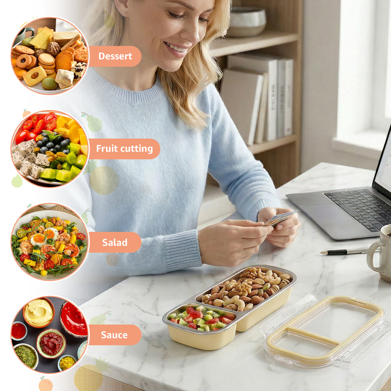 2Pcs Small Lunch Box 2/3Grids  - Food And Snacks For Picnic incelemesi ve fiyatı
