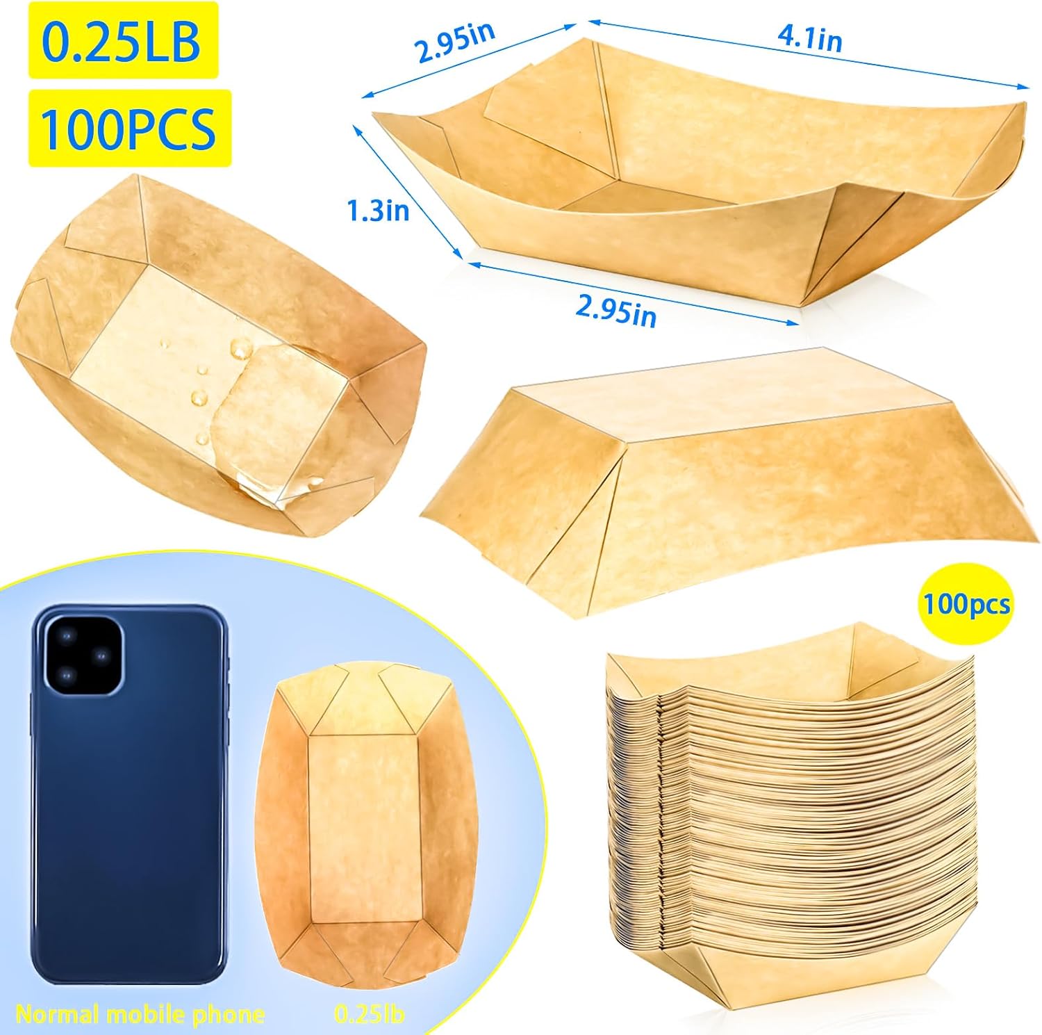 100 Pack 1/4Lb Paper Food Boat - Food Packed Snacks incelemesi ve fiyatı